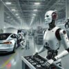 humanoidalny robot optimus pracujący w fabryce samochodów marki tesla