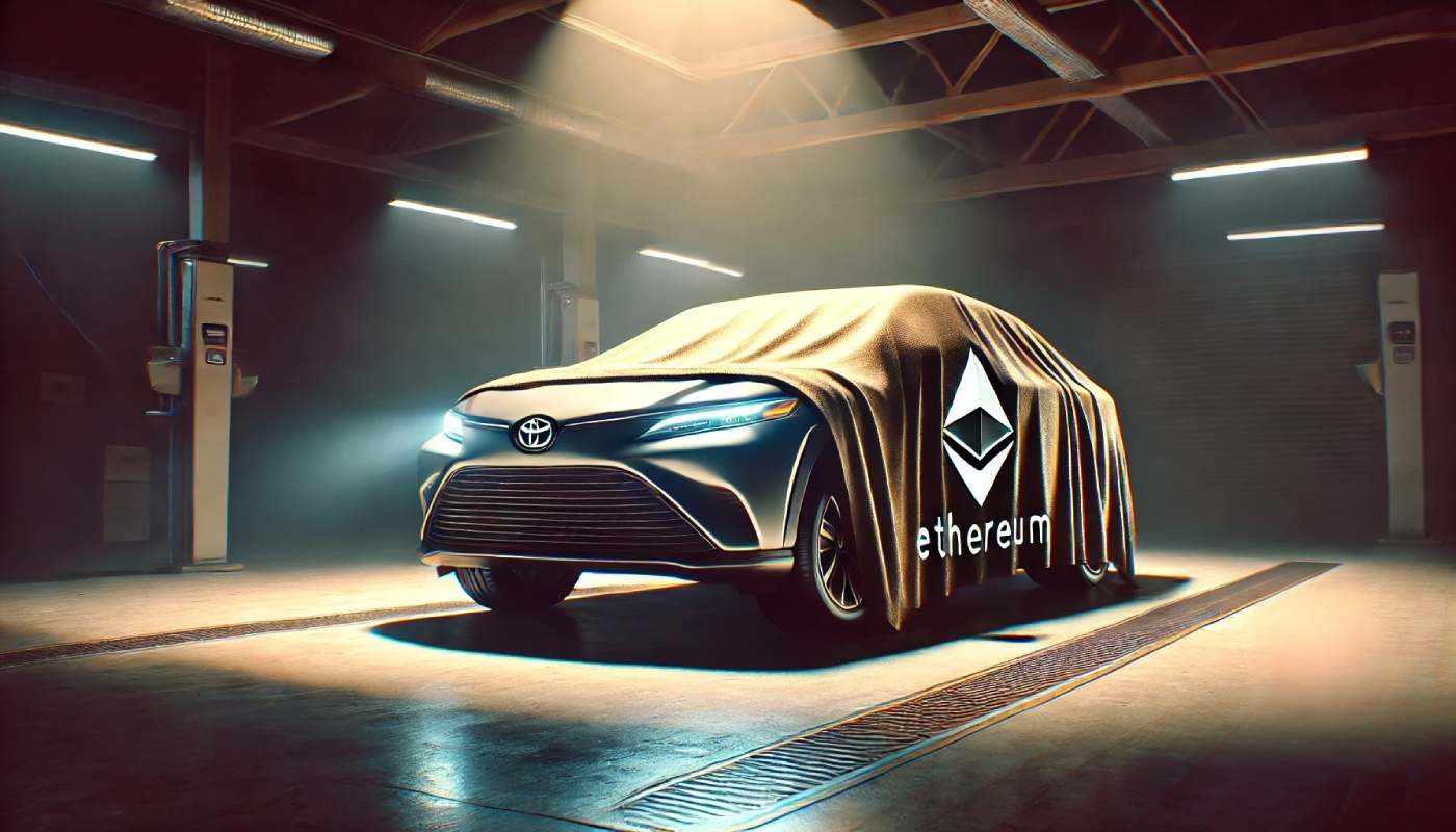 prezentacja samochodu marki toyota z logiem Ethereum