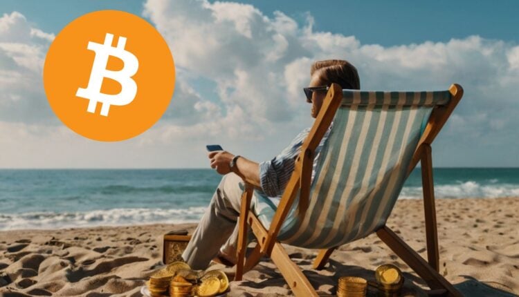 Milioner Bitcoin wygrzewa się na słonecznej plaży.