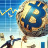Inwestor trzymający balon Bitcoin. W tle wykres giełdowy.
