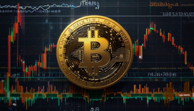 Bitcoin na tle wykresu obrazującego wyprzedaż kryptowalut