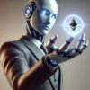 Robot AI studiujący kryptowalutę znajdującą się w kuli