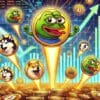 Memecoiny i Bitcoiny, w tle wykresy giełdowe.