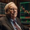 Warren Buffett siedzi w fotelu i obserwuje wykresy giełdowe.