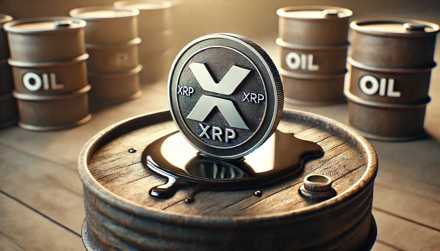 moneta xrp stojąca na beczce z ropą naftową