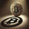 moneta bitcoin rzucająca duży cień
