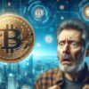 przerażony mężczyzna patrzący na kryptowaluty