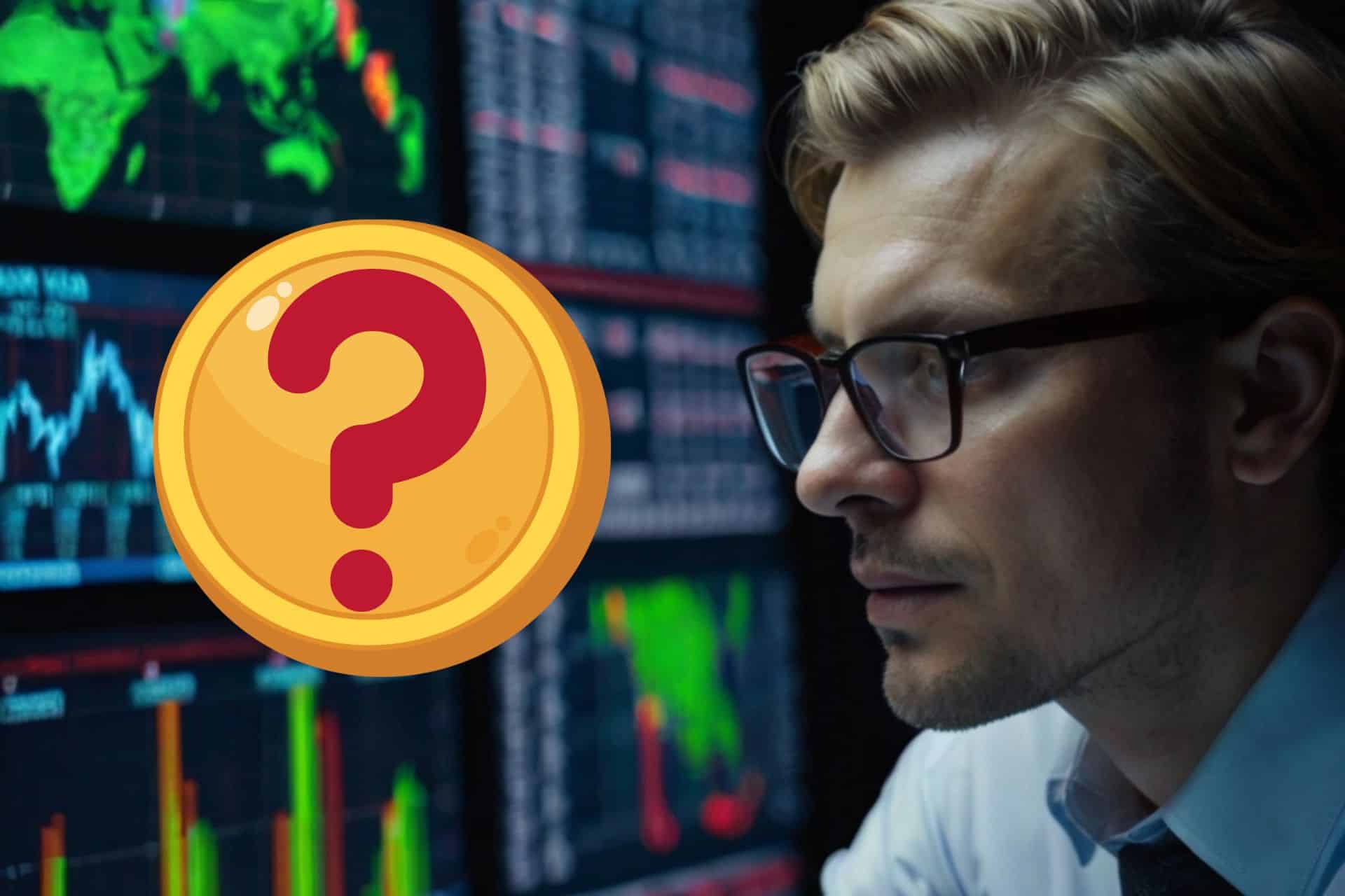 Trader obserwuje tajemniczyaltcoin i jego wykres na monitorze.