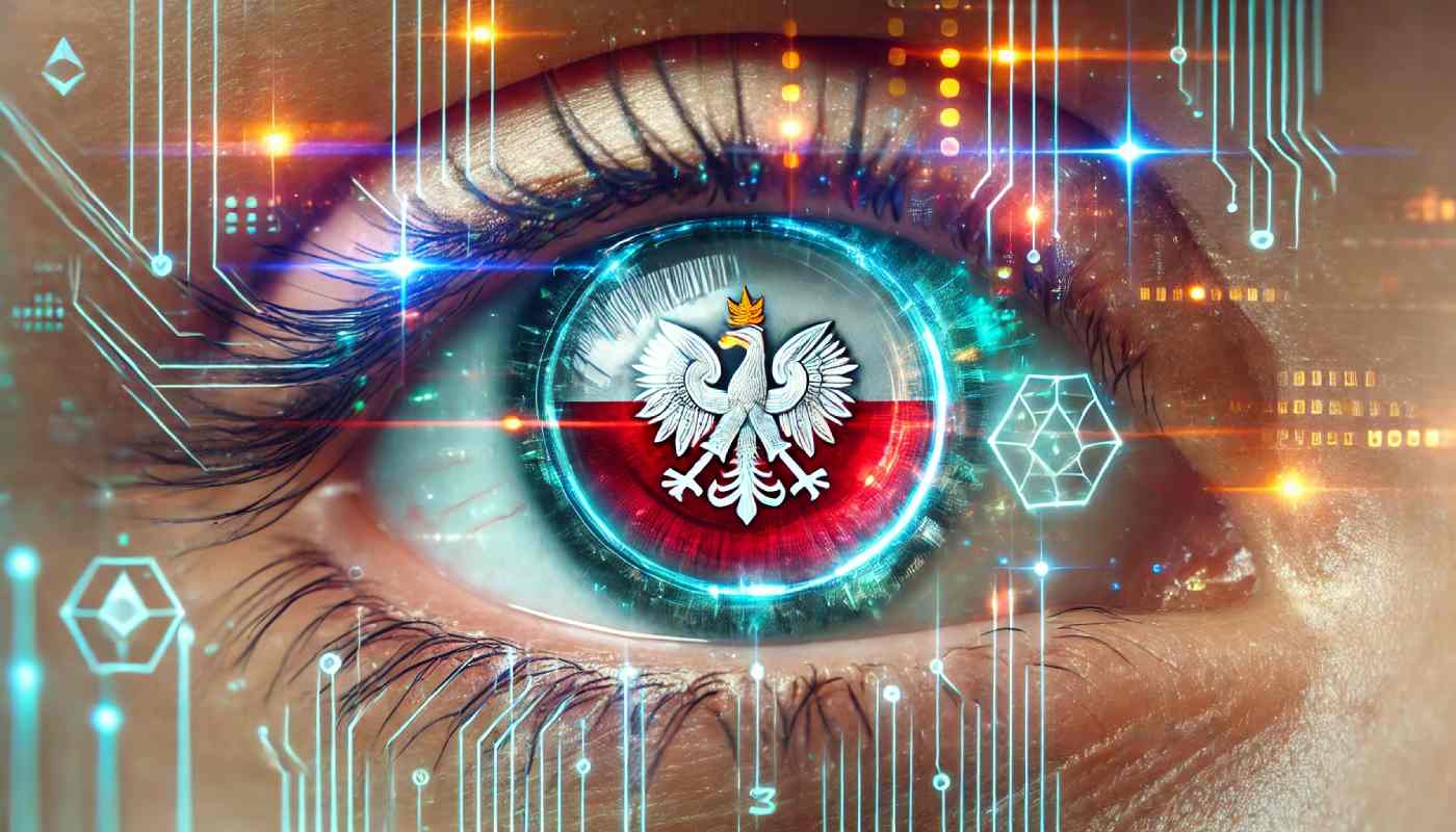 tęczówka w biało-czerwonych barwach, symbolizująca wejście projektu worldcoin do Polski