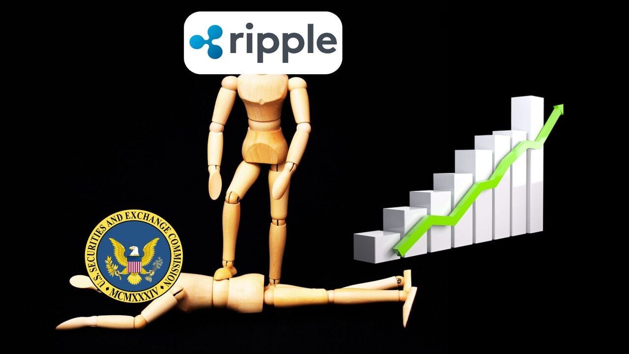 Ripple vs SEC, w tle wykres wzrostu.