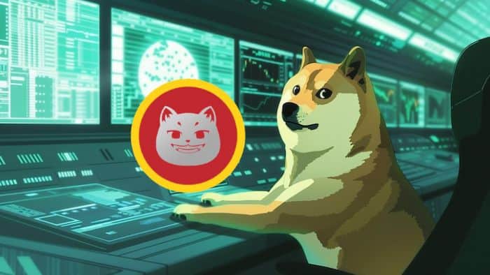 Doge przy biurku, na którym leży token Catzilla.