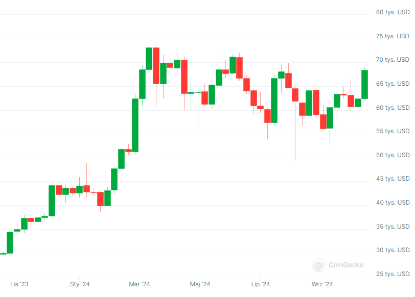 Wykres kursu kryptowaluty Bitcoin (BTC), źródło: Coingecko