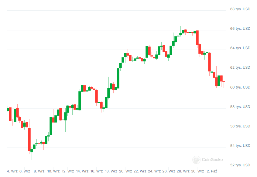 Wykres kursu kryptowaluty Bitcoin, źródło: Coingecko