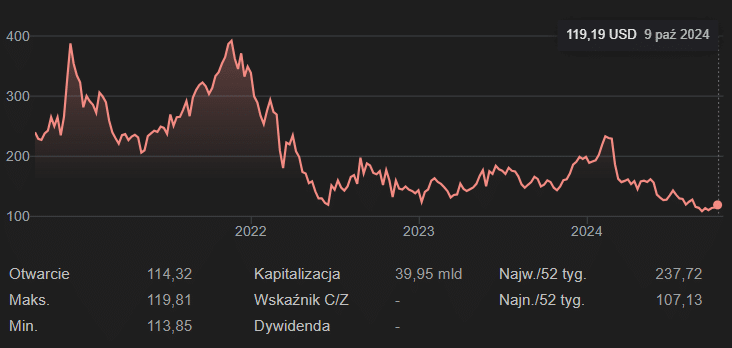 Wykres kursu Snowflake (SNOW), źródło: Google SCRB