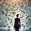 kamala harris tyłem, w tle deszcz dolarów symbolizujący pieniądze od Ripple Labs