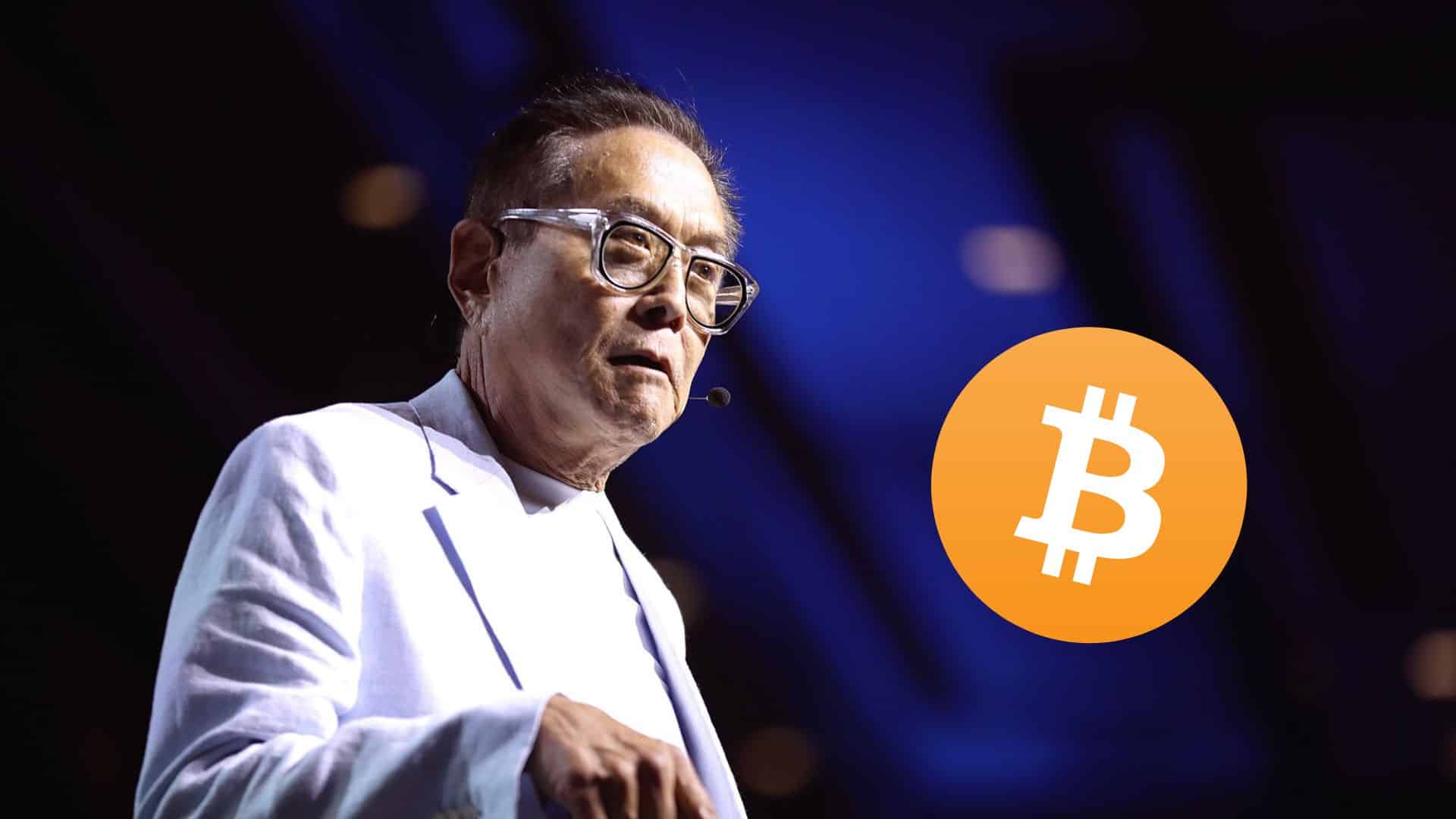 Robert Kiyosaki i logo Bitcoina.