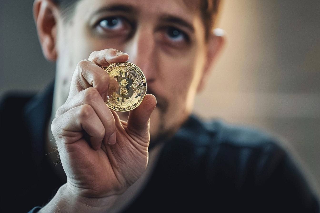 edward snowden trzymający monetę bitcoin