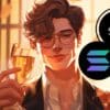 Solana i Ethereum, w tle młody mężczyzna wznoszący toast.