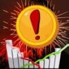 Tajemniczy altcoin przed wybuchem, w tle wulkan i wykres pokazujący zmianę trendu.