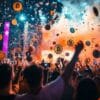 Deszcz Bitcoinów spadający na tłum