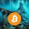 Bitcoin, za nim wrak statku na dnie morza.