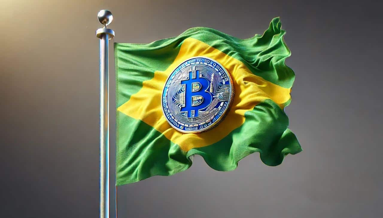 flaga brazylii, w jej centrum bitcoin