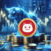 Logo Catzilla, w tle byk i wykresy giełdowe.