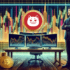 Catzilla na tle wykresów, którym przygląda się trader.