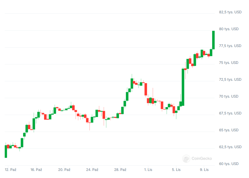 Kurs kryptowaluty Bitcoin (BTC), źródło: Coingecko