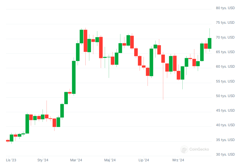 Kurs Bitcoina (BTC), źródło: Coingecko