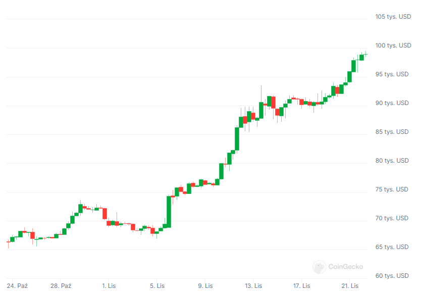 Kurs Bitcoina, źródło: Coingecko