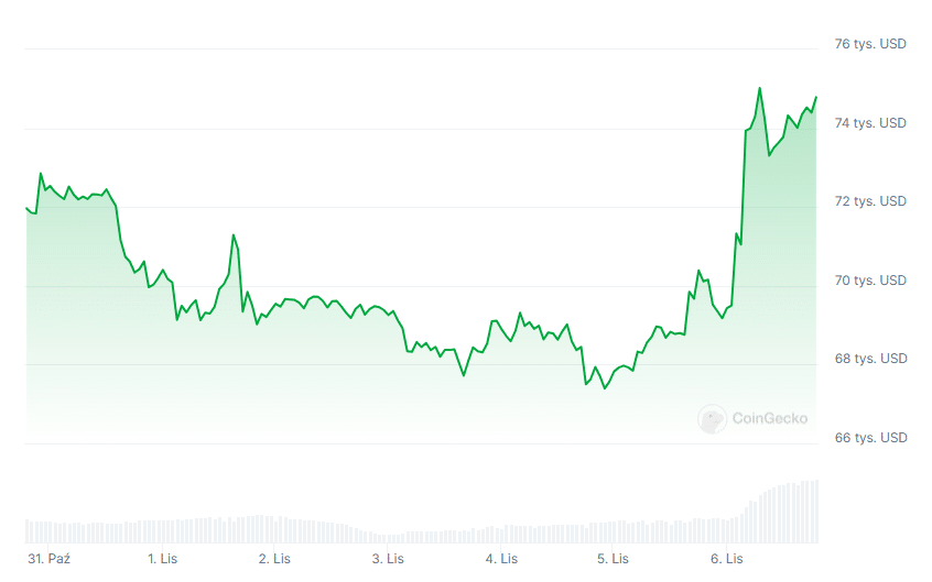 Wykres ceny Bitcoina, źródło: Coingecko