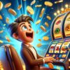 Gracz osiąga jackpot na maszynach do gier.