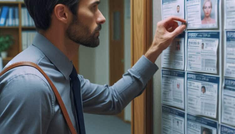 mężczyzna przeglądający ogłoszenia w urzędzie pracy