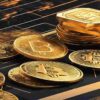 Złote monety Bitcoin.