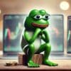 Smutyn Pepe obserwuje wykresy giełdowe.