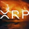 XRP, w tle pioruny i ciemne chmury.
