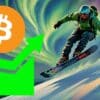 Bitcoin i zielony wykres wzrostu. W tle snowboardzista.