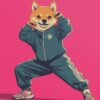 Pies w dresie na różowym tla jako grafika promująca Crypto All-Stars.