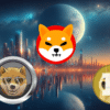Dogen, SHIB i DOGE, w tle miasto.