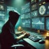 haker przy pracy obok kryptowaluty