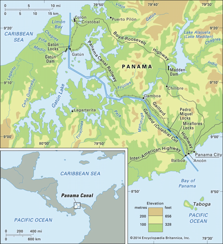 Kanał Panamski – mapa