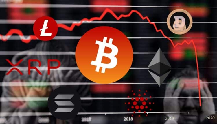Kryptowaluty tracą, wykres pokazujący spacek.