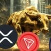 XRP, TRX i ADA, w tle byk.
