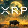 Logo XRP, w tle księżyc i byk.