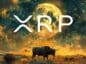 Logo XRP, w tle księżyc i byk.