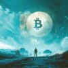 Bitcoin na błękitnym niebie.