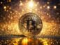 Bitcoin na złotym tle.