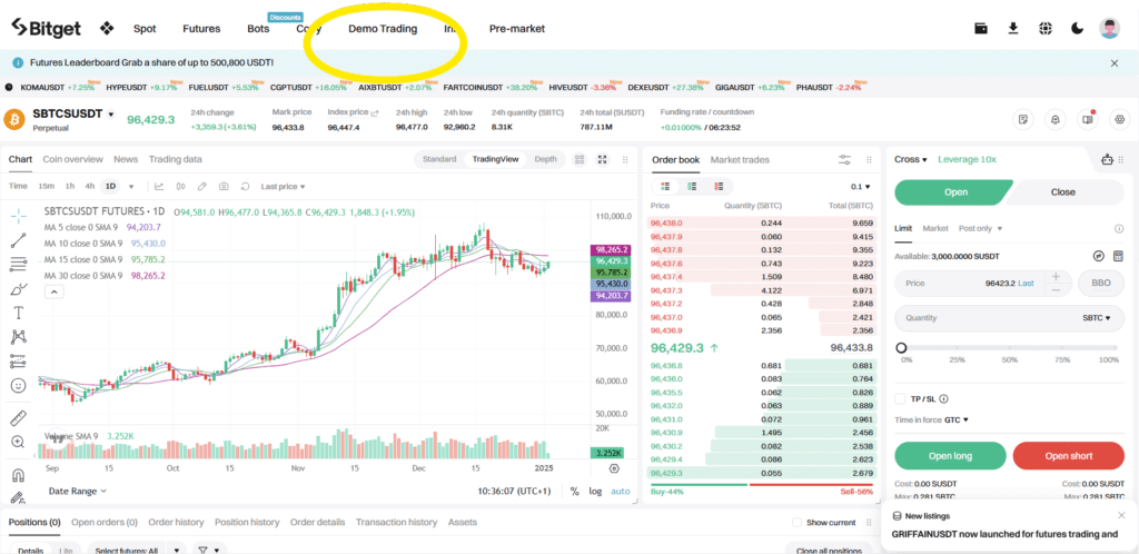 Bitget to giełda kryptowalut dla początkujących, która oferuje konto demo do handlu futures