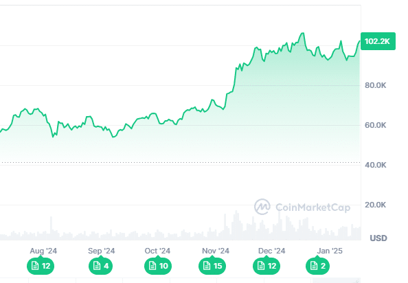 Wykres kursu kryptowaluty Bitcoin, źródło: CoinMarketCap